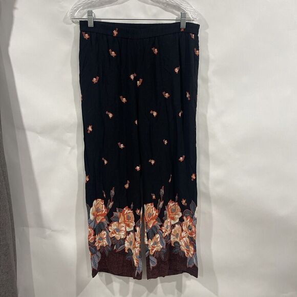 Anthropologie Womens S Black Floral Pull On Blake Pants High Rise Pockets Lounge - Picture 7 of 16